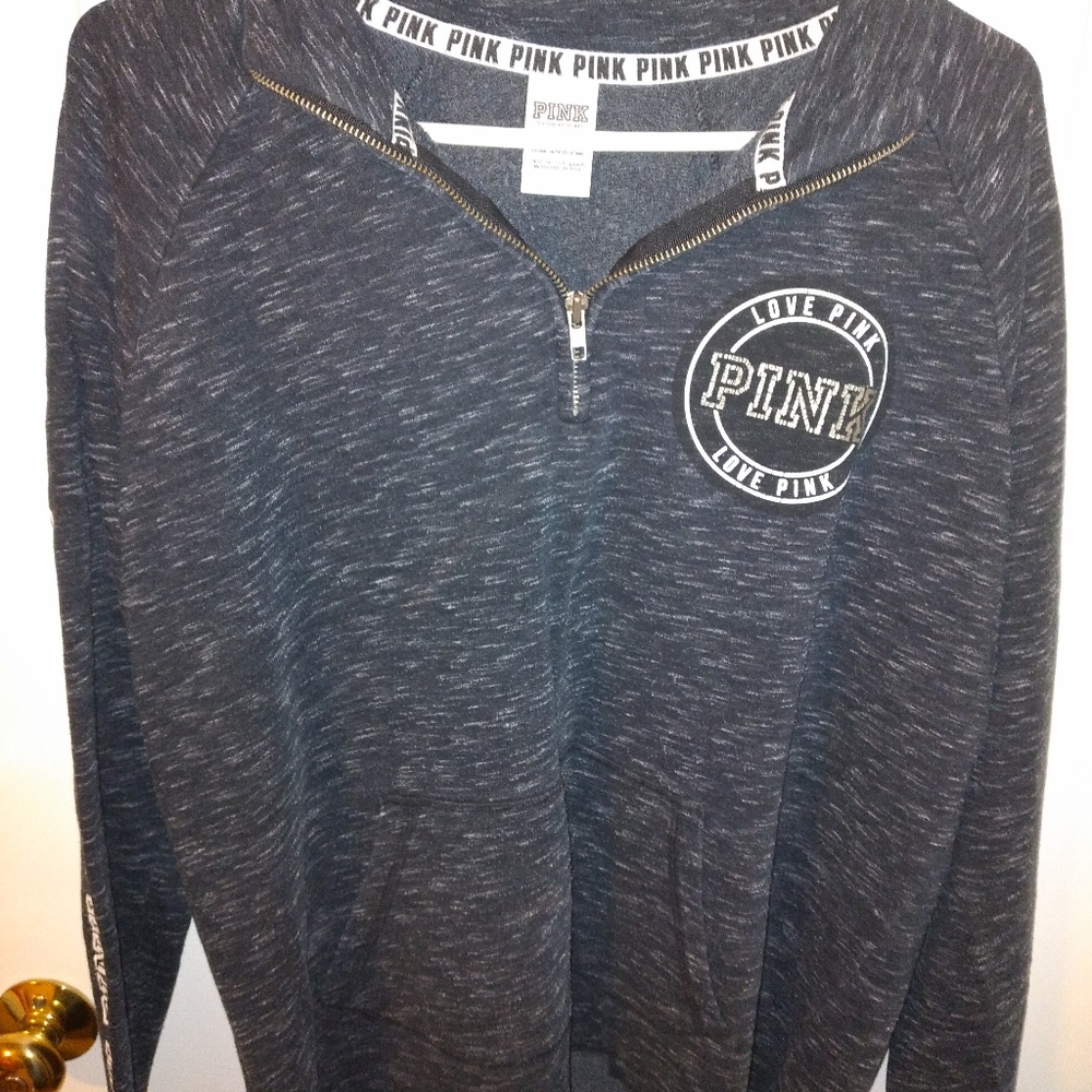 VS Pink grayish half zip sweatshirt